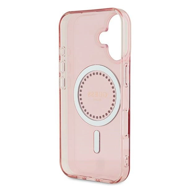 Etui Guess IML Rhinestones MagSafe na iPhone 16 - różowe