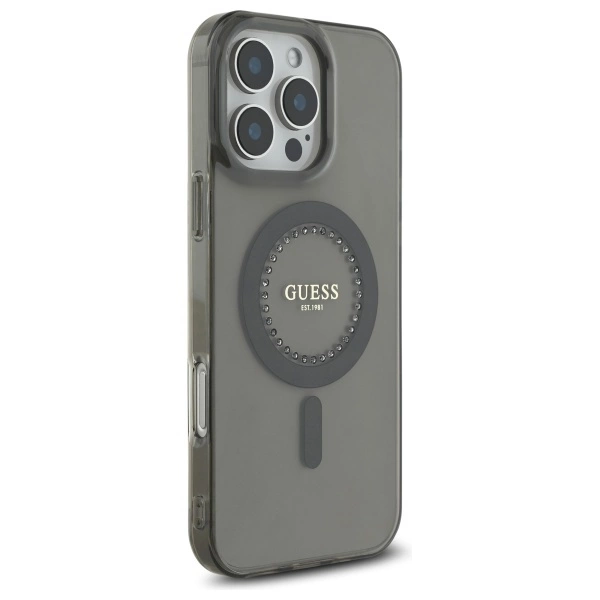 Etui Guess IML Rhinestones MagSafe na iPhone 16 Pro Max - czarne