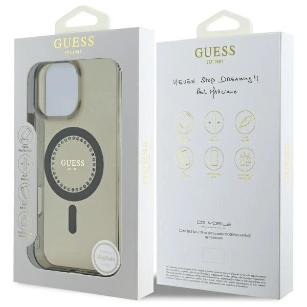 Etui Guess IML Rhinestones MagSafe na iPhone 16 Pro Max - czarne