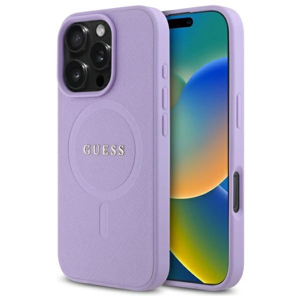 Etui Guess Saffiano MagSafe na iPhone 16 Pro Max - fioletowe