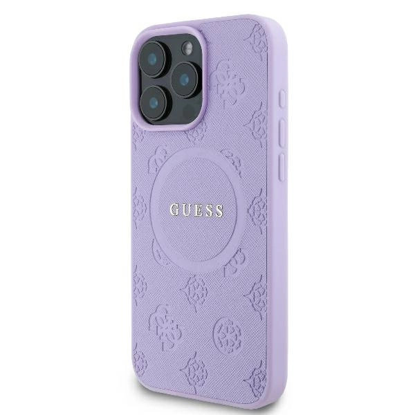 Etui Guess Saffiano Peony Classic Logo MagSafe na iPhone 16 Pro Max - fioletowe