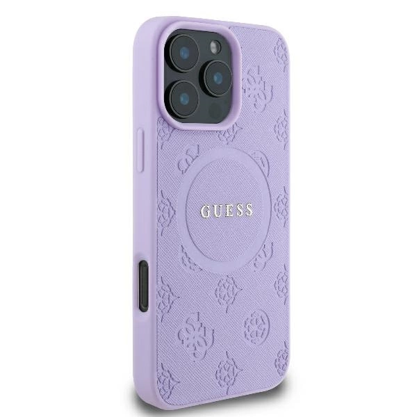 Etui Guess Saffiano Peony Classic Logo MagSafe na iPhone 16 Pro Max - fioletowe