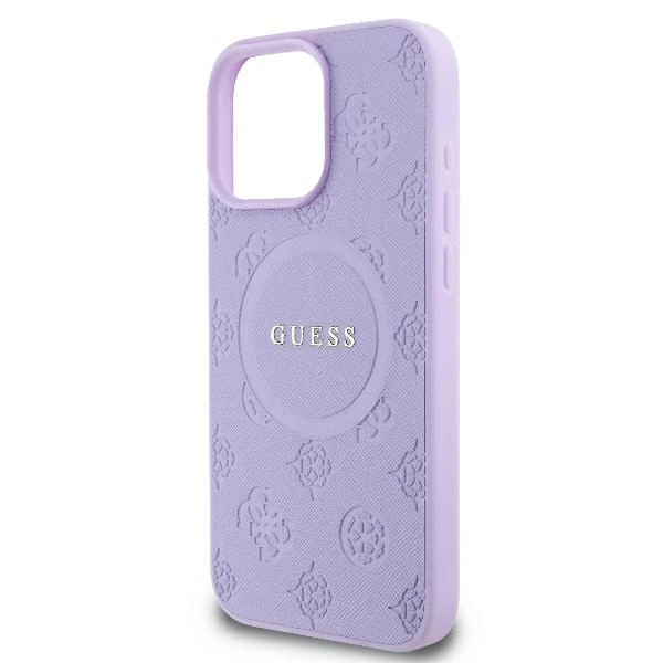 Etui Guess Saffiano Peony Classic Logo MagSafe na iPhone 16 Pro Max - fioletowe