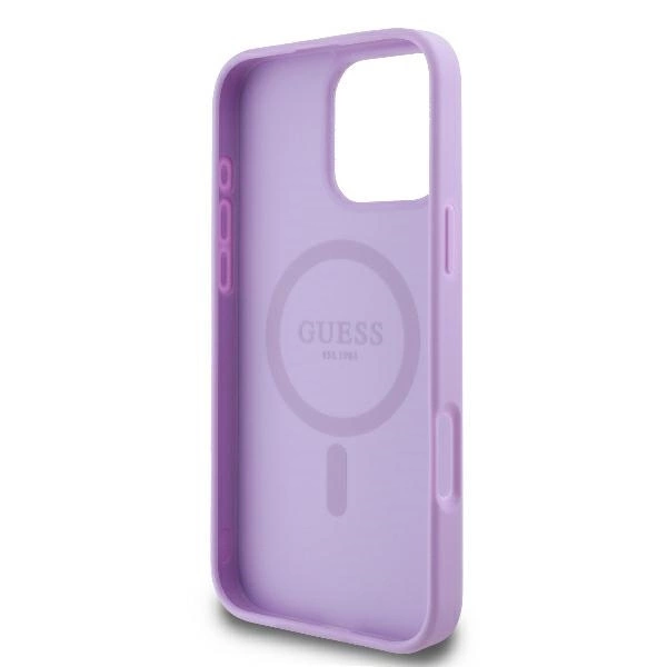 Etui Guess Saffiano Peony Classic Logo MagSafe na iPhone 16 Pro Max - fioletowe