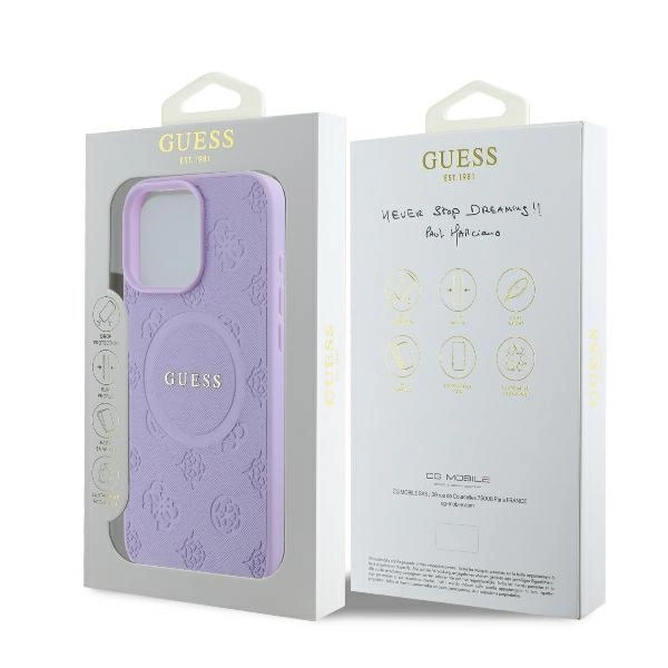 Etui Guess Saffiano Peony Classic Logo MagSafe na iPhone 16 Pro Max - fioletowe
