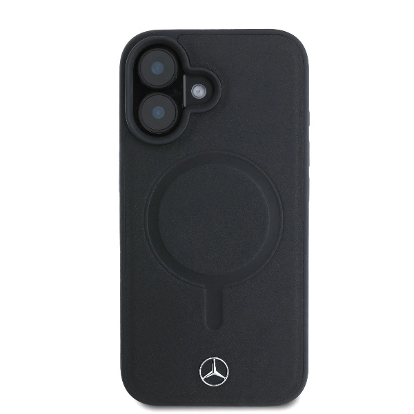 Etui Mercedes Plain Smooth Leather MagSafe na iPhone 16 - czarne