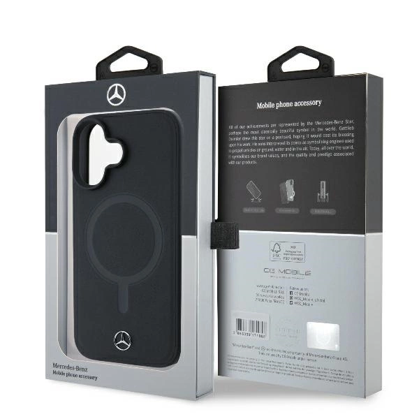 Etui Mercedes Plain Smooth Leather MagSafe na iPhone 16 - czarne