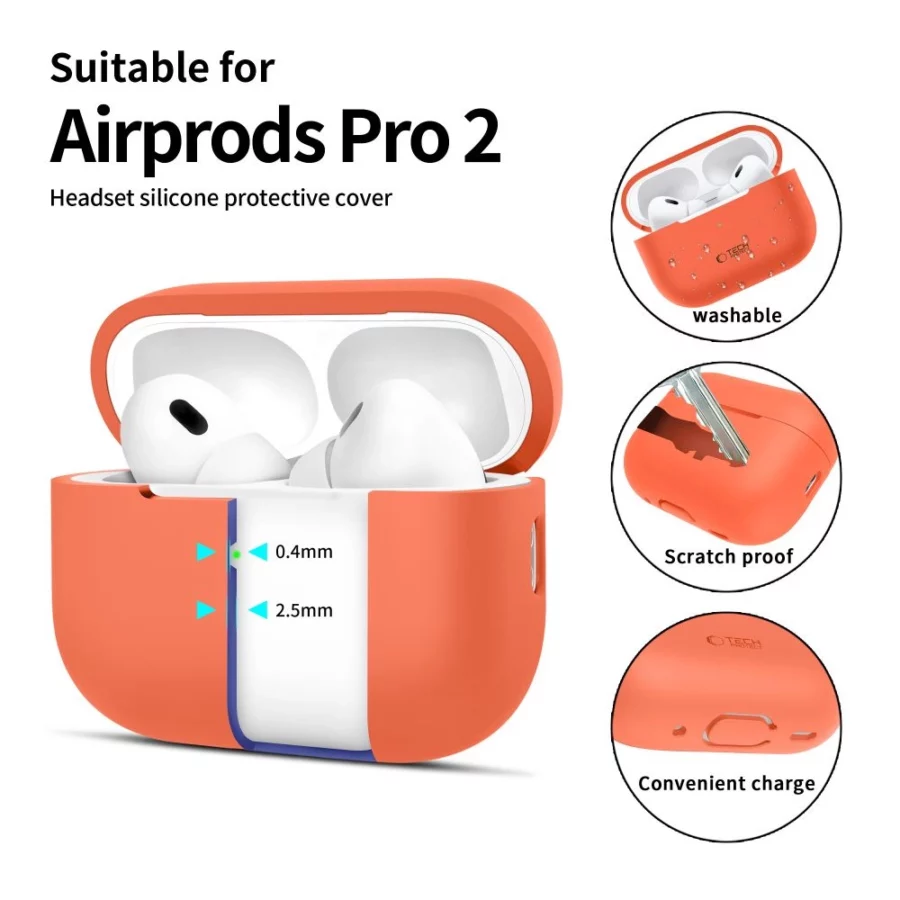 Etui Tech-Protect Silicone na Apple AirPods Pro 1 / 2 - pomarańczowe