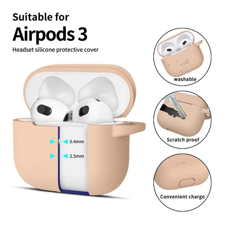 Etui Tech-Protect Silicone Hook na Apple AirPods 3 - beżowe