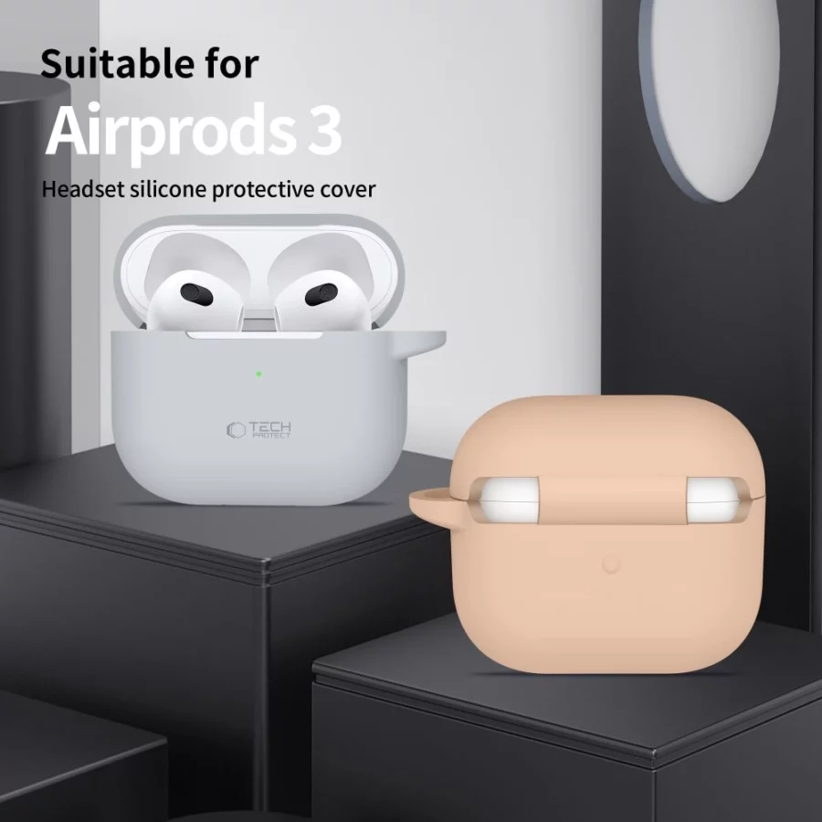 Etui Tech-Protect Silicone Hook na Apple AirPods 3 - beżowe