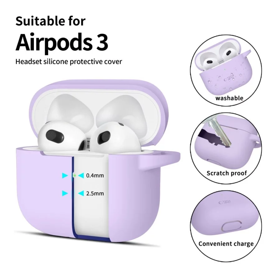 Etui Tech-Protect Silicone Hook na Apple AirPods 3 - fioletowe