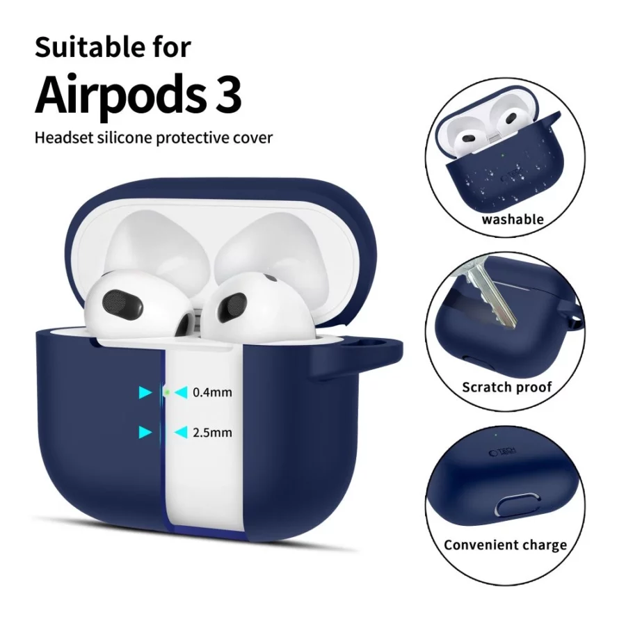 Etui Tech-Protect Silicone Hook na Apple AirPods 3 - niebieskie