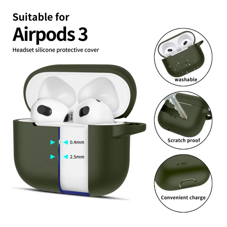 Etui Tech-Protect Silicone Hook na Apple AirPods 3 - zielone