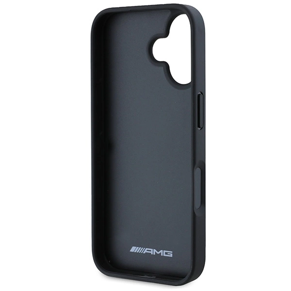 Etui AMG Leather Debossed Lines Black Logo na iPhone 16 - czarne