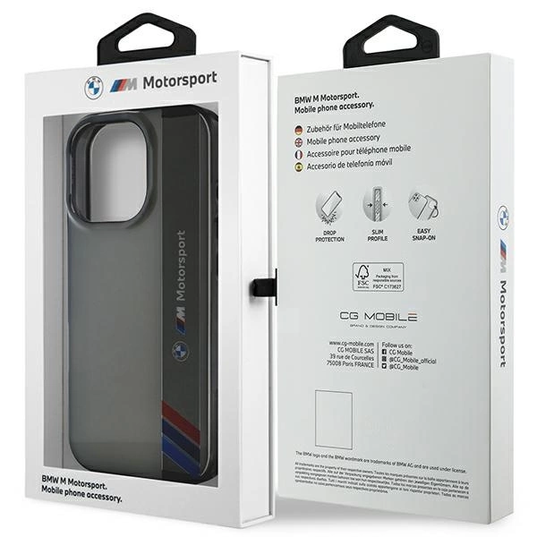 Etui BMW Motosport IML Vertical Stripe na iPhone 16 Pro - szare