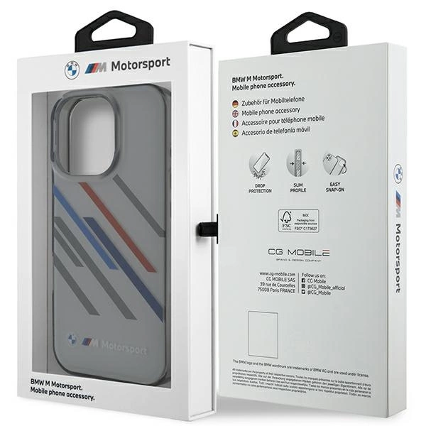 Etui BMW Motosport IML Random Stripes na iPhone 16 Pro - szare