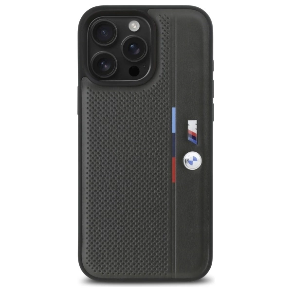 Etui BMW M Perforated Tricolor Detail Line na iPhone 16 Pro - ciemnoszare