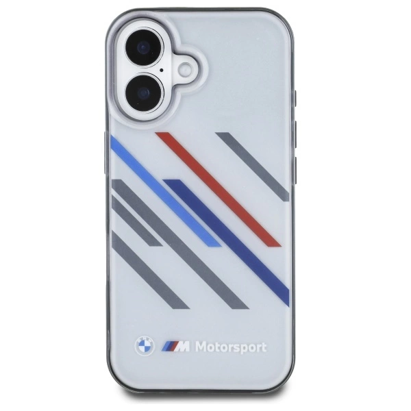 Etui BMW Motosport IML Random Stripes na iPhone 16 Plus - szare