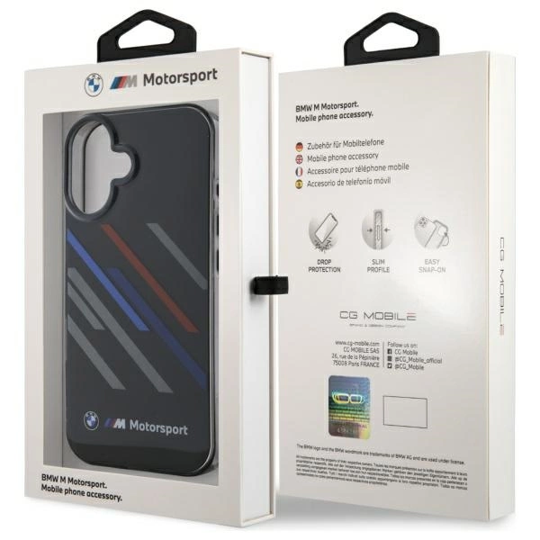 Etui BMW Motosport IML Random Stripes na iPhone 16 Plus - czarne