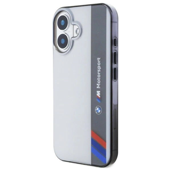 Etui BMW Motosport IML Vertical Stripe na iPhone 16 - szare