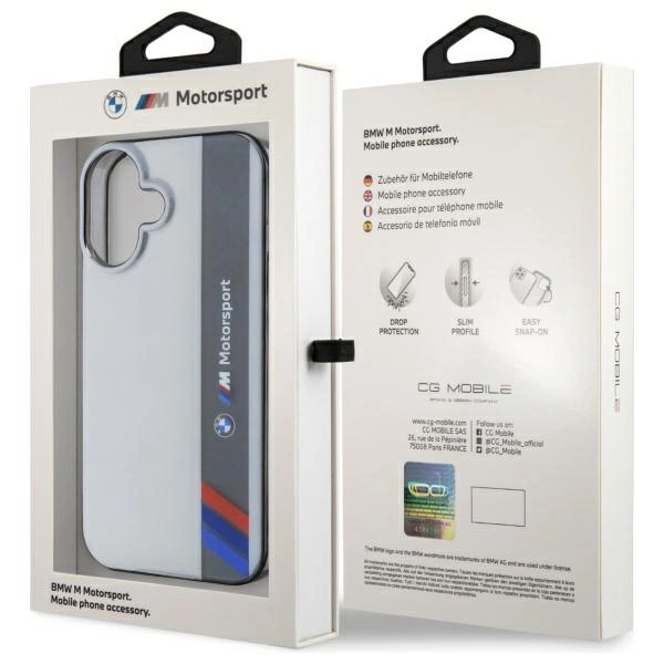 Etui BMW Motosport IML Vertical Stripe na iPhone 16 - szare