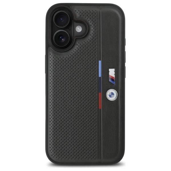Etui BMW M Perforated Tricolor Detail Line na iPhone 16 - ciemnoszare