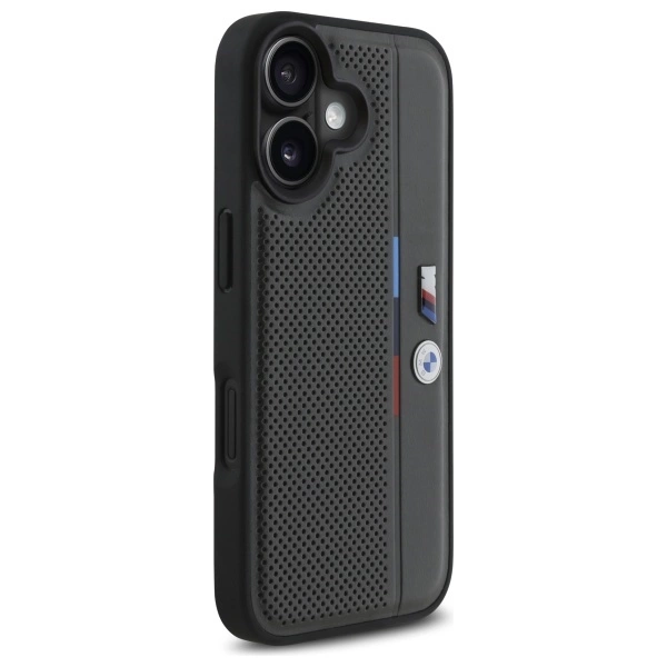 Etui BMW M Perforated Tricolor Detail Line na iPhone 16 - ciemnoszare