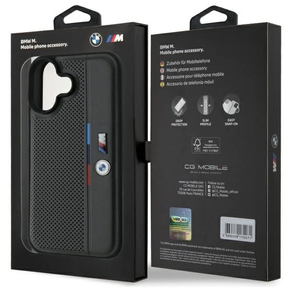 Etui BMW M Perforated Tricolor Detail Line na iPhone 16 - ciemnoszare
