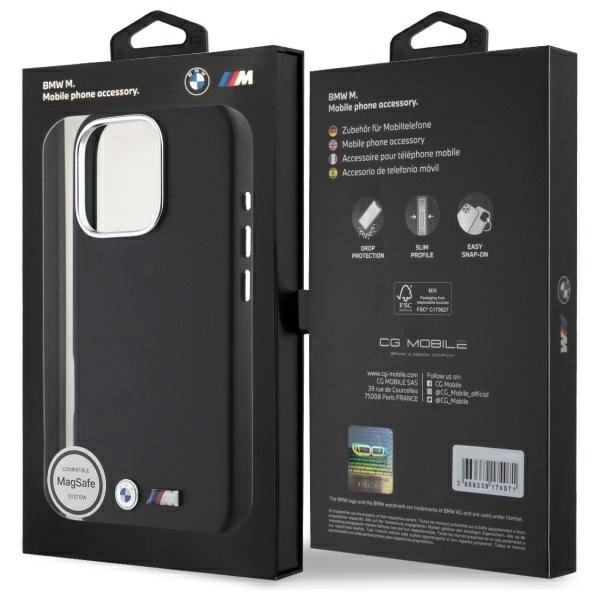Etui BMW M Smooth Full Wrapped Metal MagSafe na iPhone 16 Pro - czarne