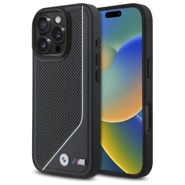 Etui BMW M Perforated Twisted Line MagSafe na iPhone 16 Pro - czarne