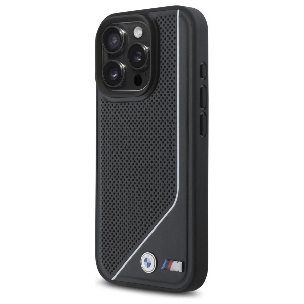 Etui BMW M Perforated Twisted Line MagSafe na iPhone 16 Pro - czarne