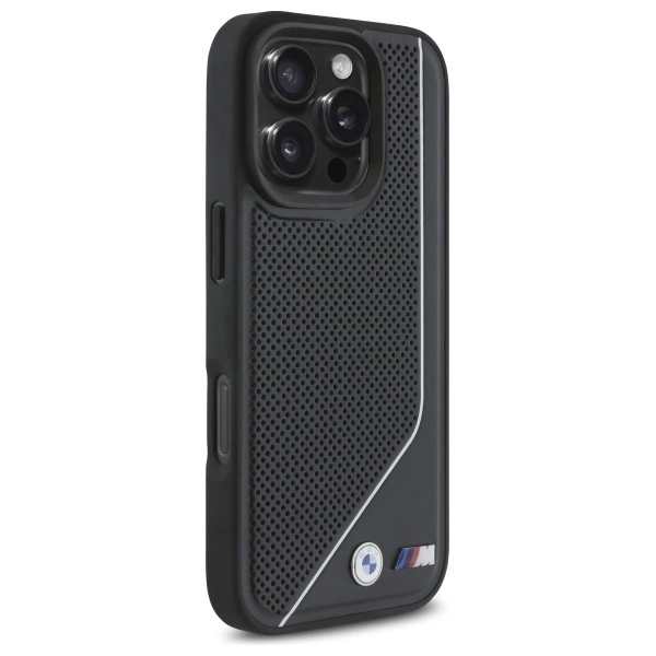 Etui BMW M Perforated Twisted Line MagSafe na iPhone 16 Pro - czarne