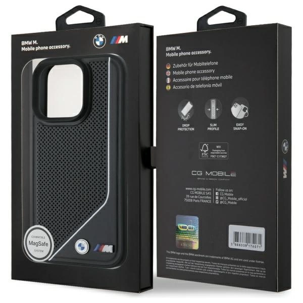 Etui BMW M Perforated Twisted Line MagSafe na iPhone 16 Pro - czarne