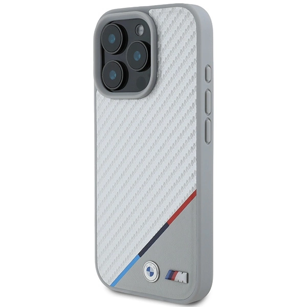 Etui BMW M Carbon Tricolor Line MagSafe na iPhone 16 Pro - szare
