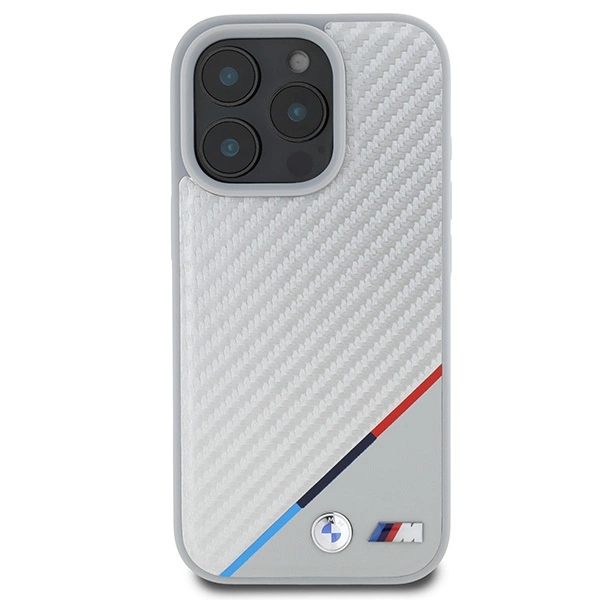 Etui BMW M Carbon Tricolor Line MagSafe na iPhone 16 Pro - szare