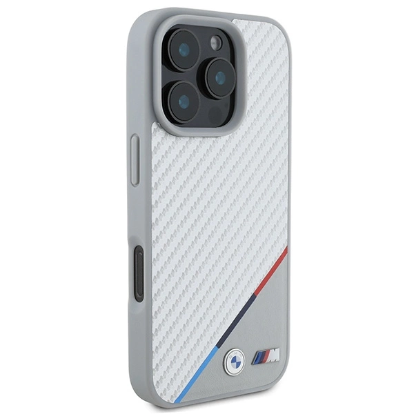 Etui BMW M Carbon Tricolor Line MagSafe na iPhone 16 Pro - szare