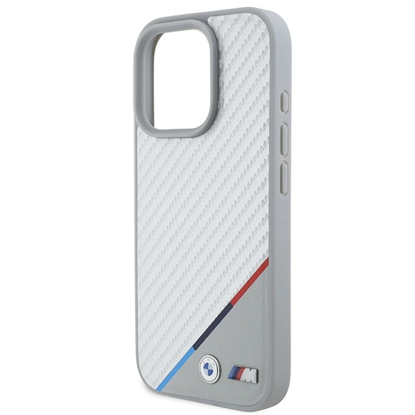Etui BMW M Carbon Tricolor Line MagSafe na iPhone 16 Pro - szare