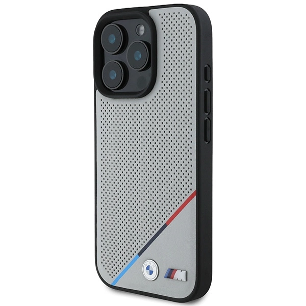 Etui BMW M Perforated Tricolor Line MagSafe na iPhone 16 Pro - szare