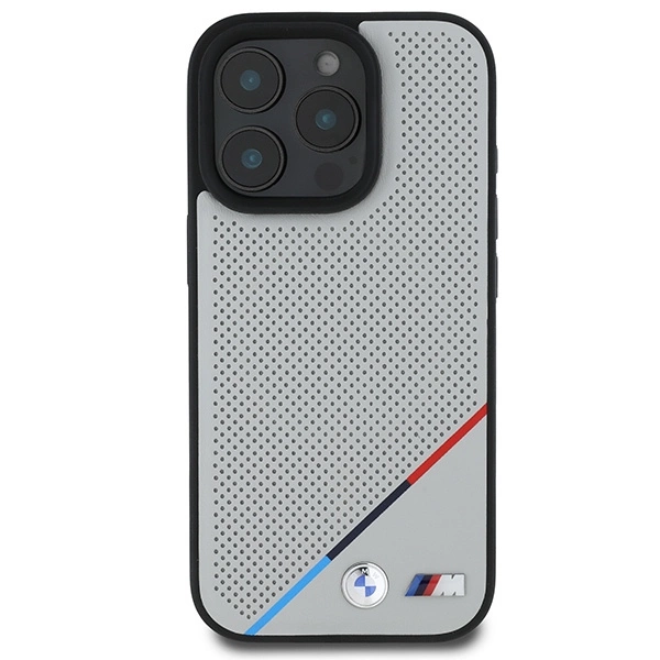 Etui BMW M Perforated Tricolor Line MagSafe na iPhone 16 Pro - szare