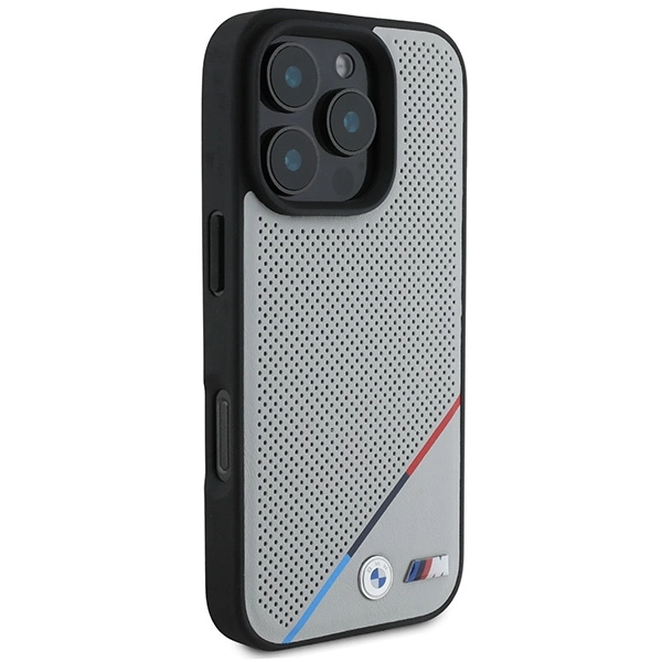 Etui BMW M Perforated Tricolor Line MagSafe na iPhone 16 Pro - szare