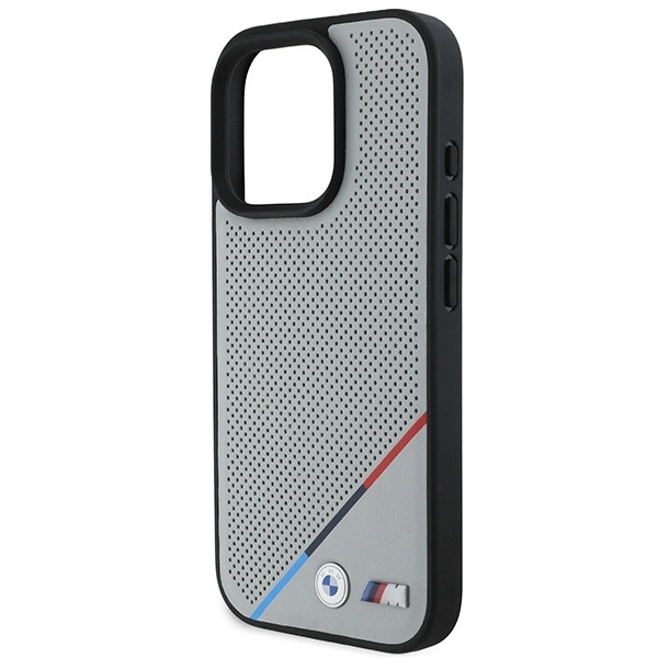 Etui BMW M Perforated Tricolor Line MagSafe na iPhone 16 Pro - szare