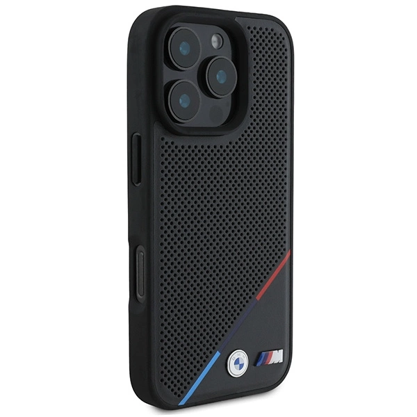 Etui BMW M Perforated Tricolor Line MagSafe na iPhone 16 Pro - czarne