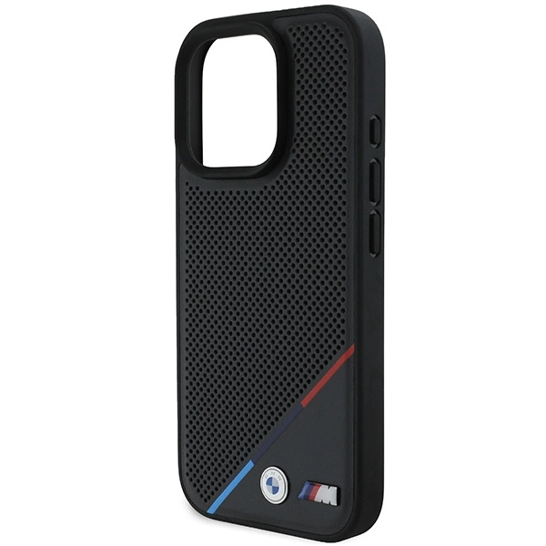 Etui BMW M Perforated Tricolor Line MagSafe na iPhone 16 Pro - czarne