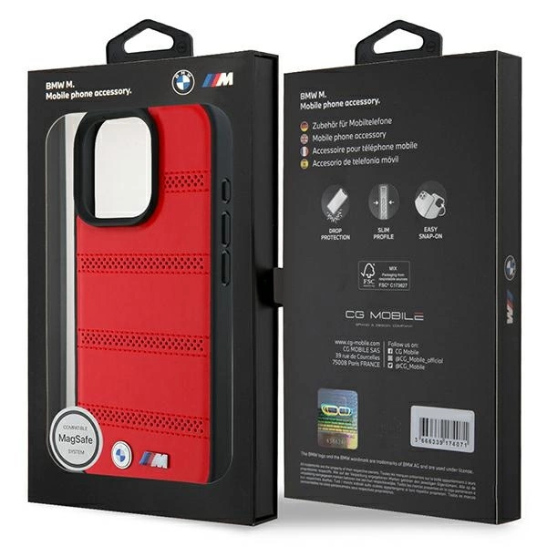 Etui BMW M Perforated And Stitched Line MagSafe na iPhone 16 Pro - czerwone
