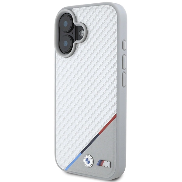 Etui BMW M Carbon Tricolor Line MagSafe na iPhone 16 - szare