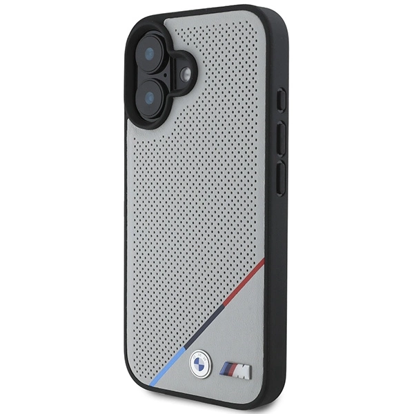 Etui BMW M Perforated Tricolor Line MagSafe na iPhone 16 - szare