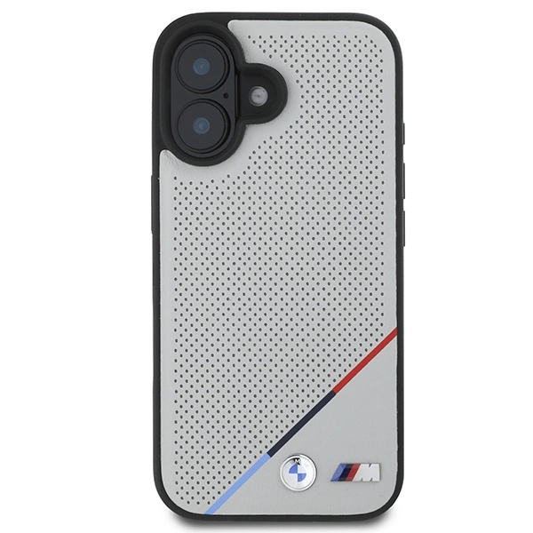 Etui BMW M Perforated Tricolor Line MagSafe na iPhone 16 - szare