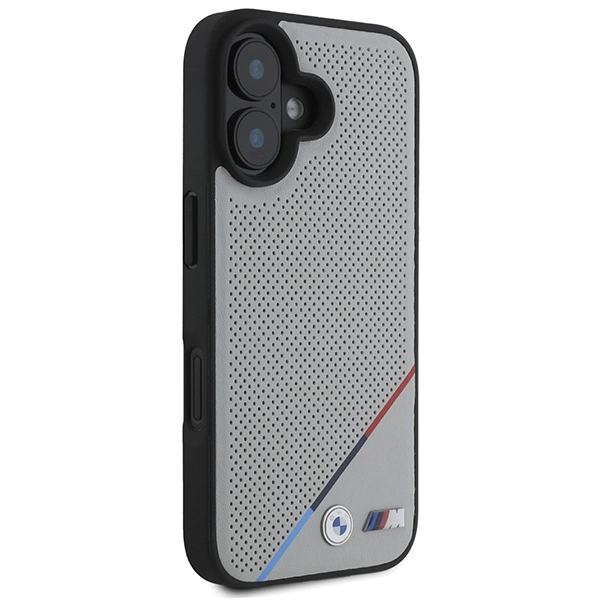 Etui BMW M Perforated Tricolor Line MagSafe na iPhone 16 - szare