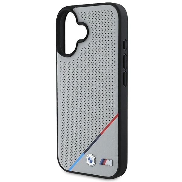 Etui BMW M Perforated Tricolor Line MagSafe na iPhone 16 - szare