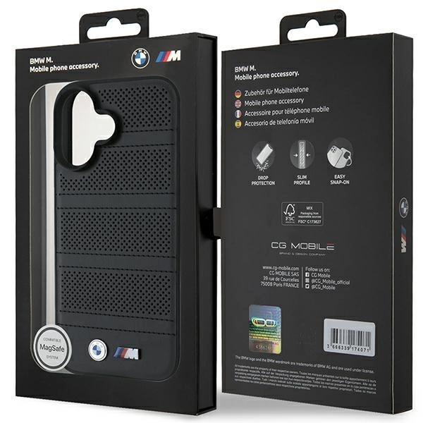 Etui BMW M Perforated And Stitched Line MagSafe na iPhone 16 - czarne